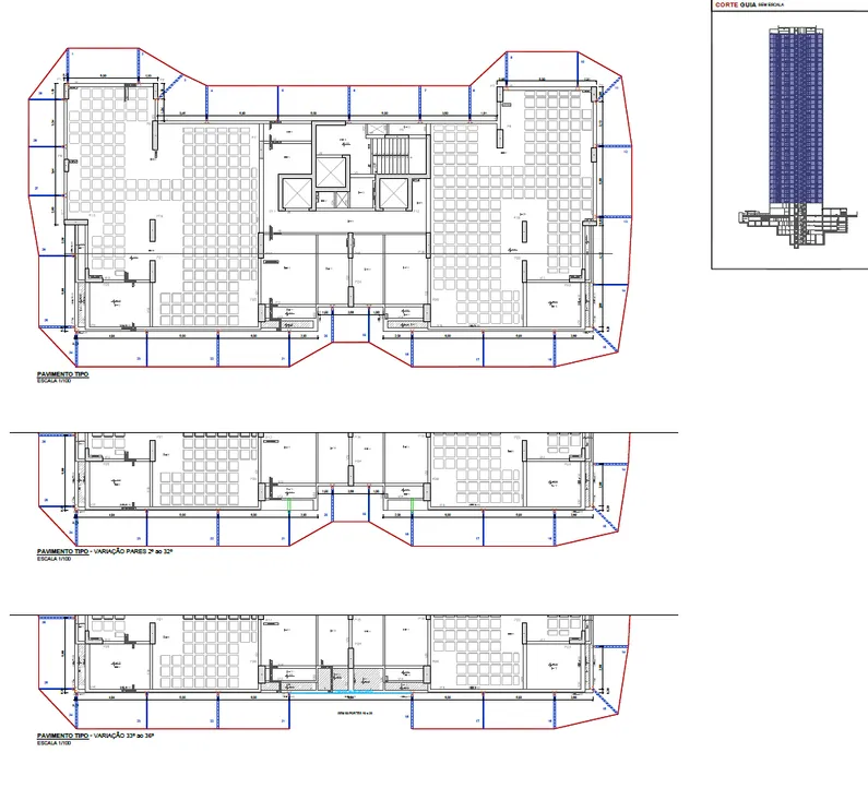 Planta de pavimento com sistema de proteção de periferia dimensionado